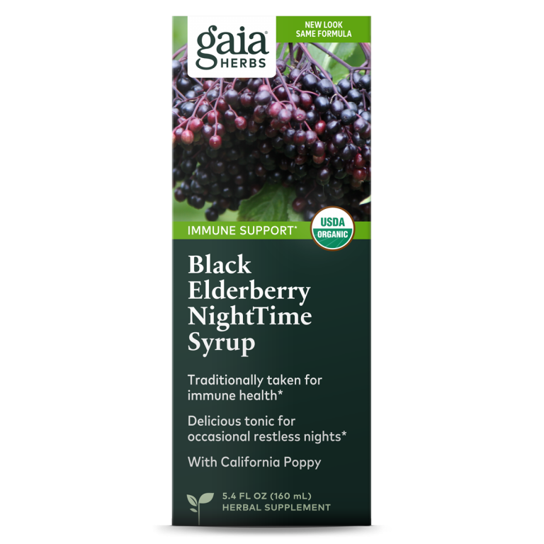 Gaia Herbs Black Elderberry NightTime Syrup PKCRC085P4 101 1017 0718 PDP