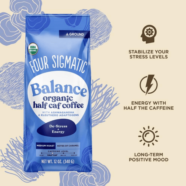 Balance half caf ground coffee info