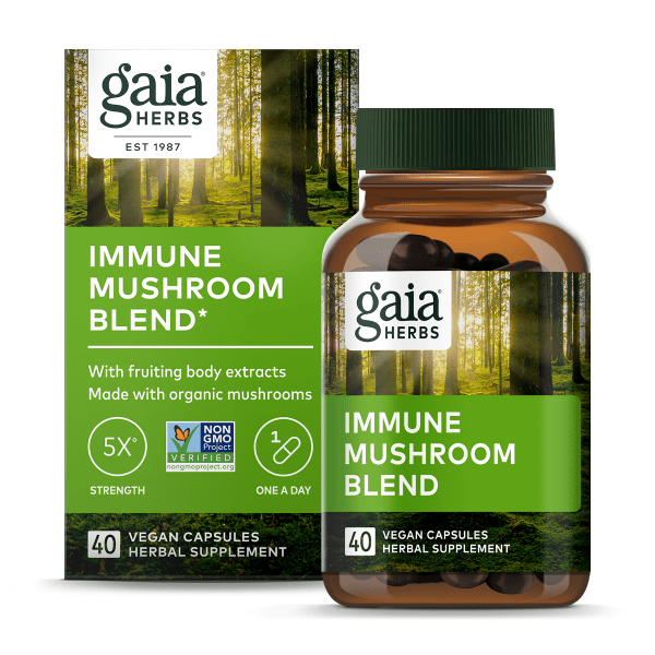 Gaia Immune Mushroom Blend box and bottle